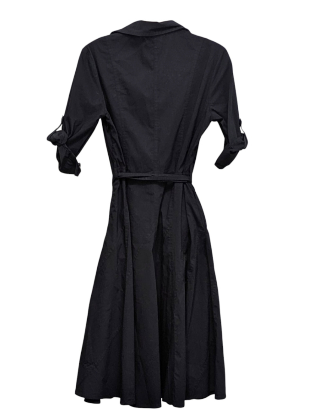 Banana Republic Black Cotton Tie Waist Midi Minimalist Dress 2 - Picture 2 of 6